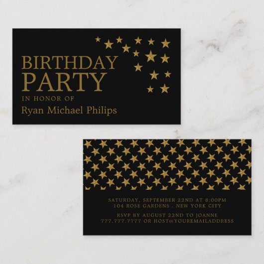 Gold Glitzer Stars, Geburtstagsparty Ticket (Vorne/Hinten)