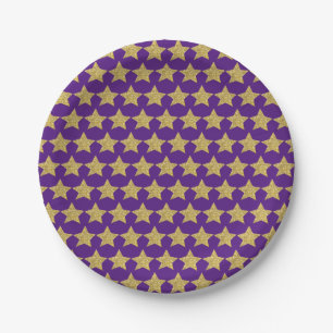 Gold Glitzer Stars Lila Pappteller