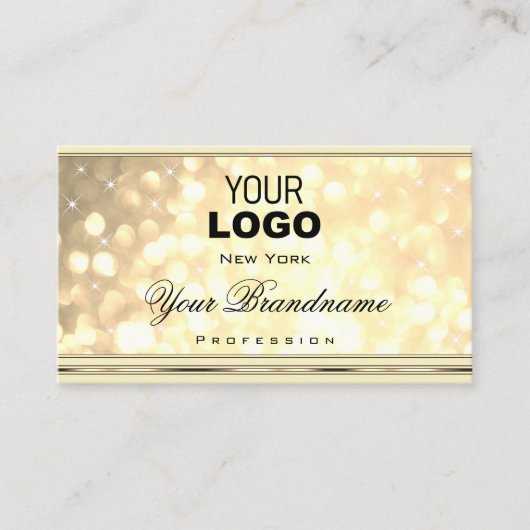 Gold Glitzer Stars Logo Beige und Golden Visitenkarte (Vorderseite)
