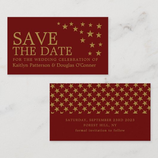 Gold-Glitzer-Stars, Save the Date Visitenkarte (Vorne/Hinten)