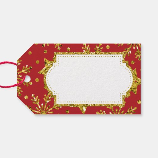 Gold Glitzer Stars & Schneeflocken Geschenkanhänger (Rückseite Horizontal)