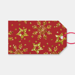 Gold Glitzer Stars & Schneeflocken Geschenkanhänger