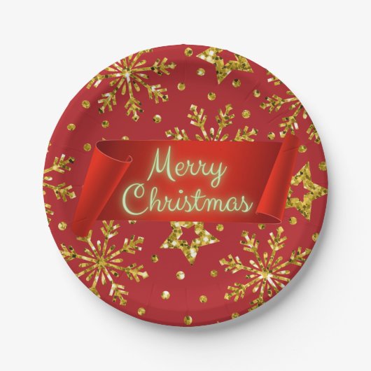 Gold Glitzer Stars & Schneeflocken Pappteller (Vorderseite)