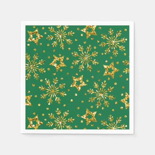 Gold Glitzer Stars & Snowflakes Neapel Serviette (Vorderseite)