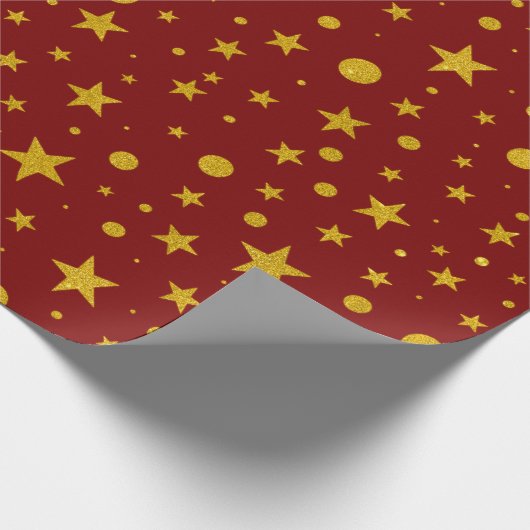 Gold Glitzer Stars und Punkte Geschenkpapier (Ecke)