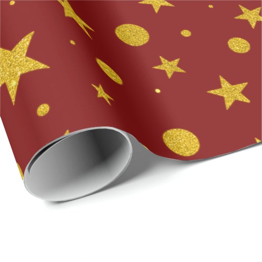 Gold Glitzer Stars und Punkte Geschenkpapier (Rolleneckpunkt)
