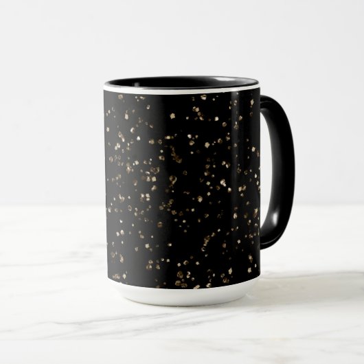 Gold Glitzer Staub auf schwarz Tasse (VorderseiteRechts)