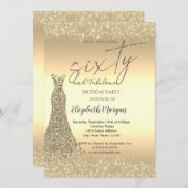 Gold Glitzer Staubsauger Kleid 60. Geburtstag Einladung (Vorne/Hinten)