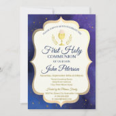 Gold Glitzer, Sterne, Chalice Erste Heilige Kommun Einladung (Vorderseite)