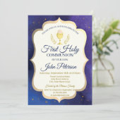 Gold Glitzer, Sterne, Chalice Erste Heilige Kommun Einladung (Stehend Vorderseite)