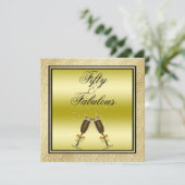 Gold Glitzer Stiletto & Champagne Fabulous 50 Einladung (Stehend Vorderseite)