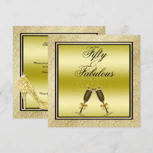 Gold Glitzer Stiletto & Champagne Fabulous 50 Einladung