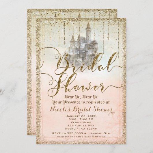 Gold Glitzer Storybook Brautparty Einladung (Vorne/Hinten)