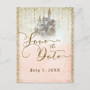 Gold Glitzer Storybook Burg Save the Date Ankündigungspostkarte