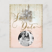 Gold Glitzer Storybook Burg Save the Date Foto