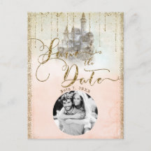 Gold Glitzer Storybook Burg Save the Date Foto