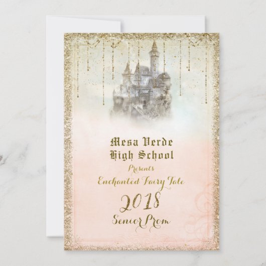 Gold Glitzer Storybook Burg Senior Prom 2018 Einladung (Rückseite)