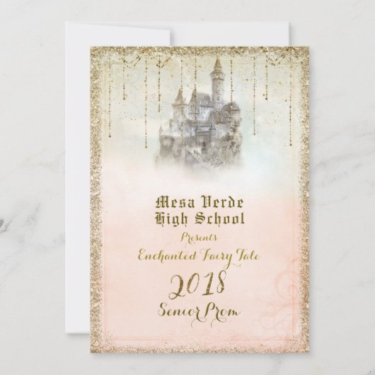Gold Glitzer Storybook Burg Senior Prom 2018 Einladung (Rückseite)