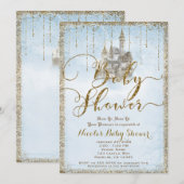 Gold Glitzer Storybook Castle Blue Baby Dusche Einladung (Vorne/Hinten)
