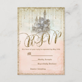 Gold Glitzer Storybook Castle Wedding RSVP Antwort