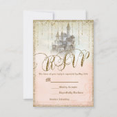 Gold Glitzer Storybook Castle Wedding RSVP Antwort (Vorderseite)