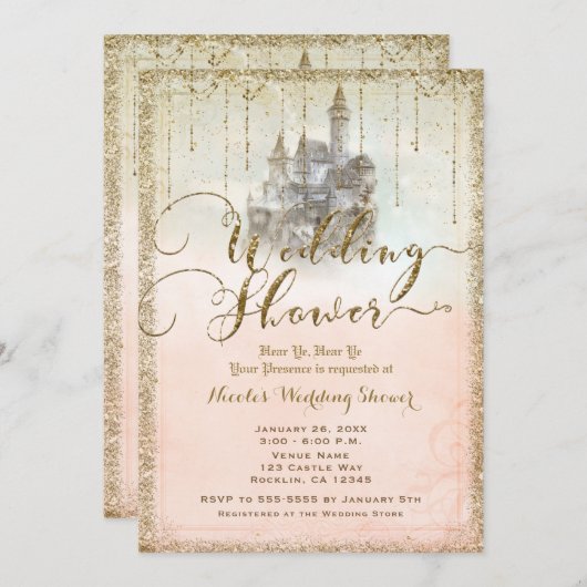 Gold Glitzer Storybook Polterabend Einladung (Vorne/Hinten)