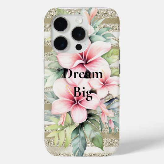 Gold Glitzer Streifen Rosa Hibiskus Blume Case-Mate iPhone Hülle (Rückseite)