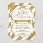 Gold Glitzer Stripe Babydusche Einladung Karte (Vorne/Hinten)