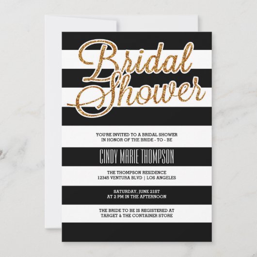 Gold Glitzer & Stripes Junggeselinnen-Abschied Einladung (Vorderseite)