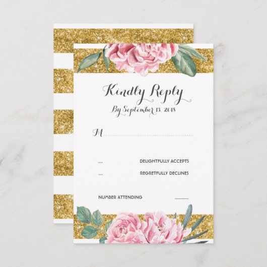 Gold Glitzer Stripes Rosa Blumenzange RSVP (Vorne/Hinten)