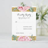 Gold Glitzer Stripes Rosa Blumenzange RSVP Karte (Stehend Vorderseite)