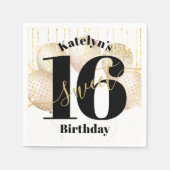 Gold Glitzer Sweet 16 Birthday Balloons White Bold Serviette (Vorderseite)