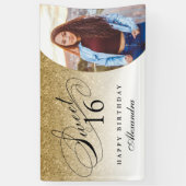 Gold Glitzer Sweet 16 Personalisiert Foto Banner (Vertikal)