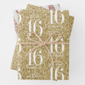 Gold Glitzer Sweet 16 Personalisierte Streifen Geschenkpapier Set (Beispiel)