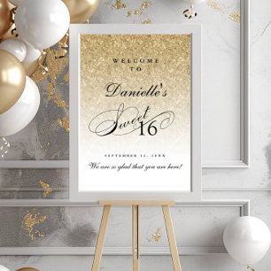 Gold Glitzer Sweet 16 Personalisierter Empfang Poster