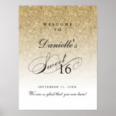 Gold Glitzer Sweet 16 Personalisierter Empfang Poster (Vorne)