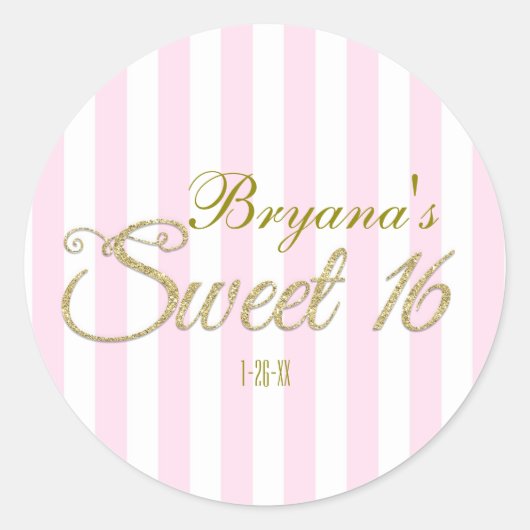 Gold Glitzer SWEET 16 Pink Gastgeschenk Stickers (Vorderseite)