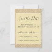 Gold Glitzer Sweet 16 Save the Date Einladung (Rückseite)