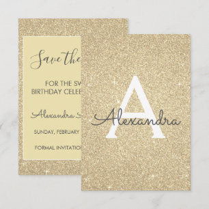 Gold Glitzer Sweet 16 Save the Date Einladung