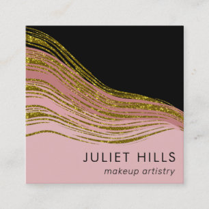 Gold Glitzer Swish, Blush and Black Business Card Quadratische Visitenkarte