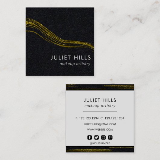 Gold Glitzer Swish und Black Square Business Card Quadratische Visitenkarte (Vorne/Hinten)