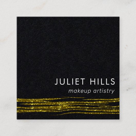 Gold Glitzer Swish und Black Square Business Card Quadratische Visitenkarte (Vorderseite)