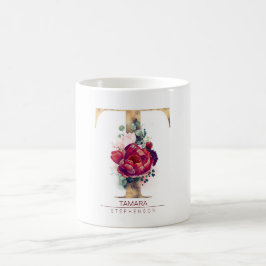 Gold Glitzer T Monogram Floral Burgund Red Kaffeetasse