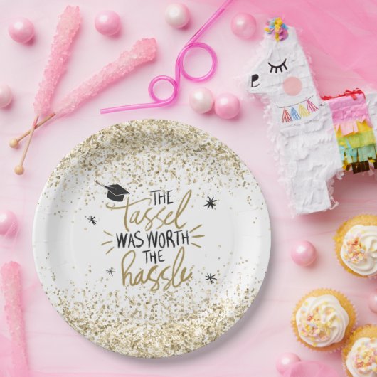 Gold Glitzer Tassel Worth The Hassle Abschluss Pappteller (Party)
