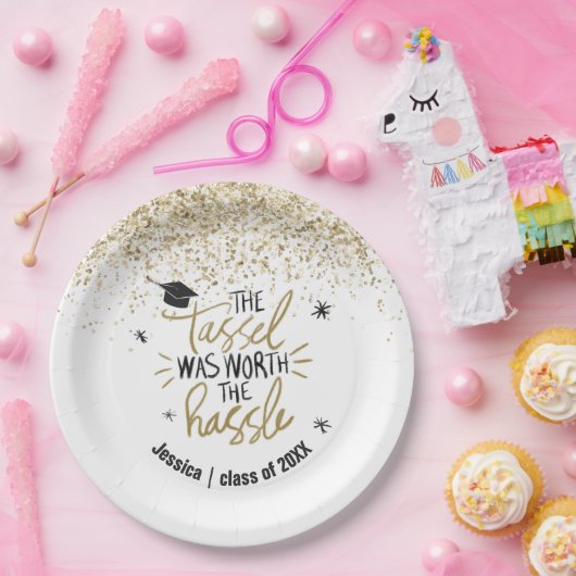 Gold Glitzer Tassel Worth The Hassle Abschluss Pappteller (Party)