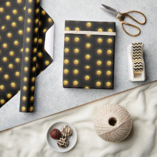 Gold Glitzer Textur Sun auf schwarz Geschenkpapier