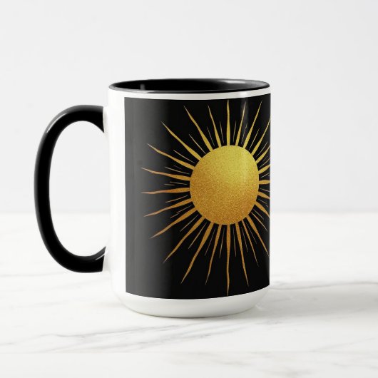 Gold Glitzer Textur Sun auf schwarz Tasse (Links)