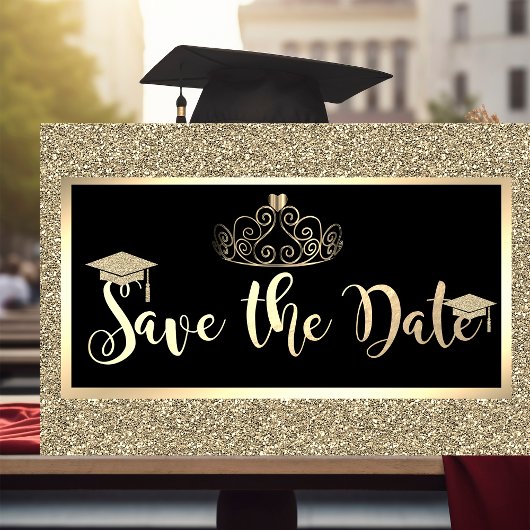 Gold Glitzer, Tiara Abschluss Save the Date