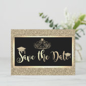 Gold Glitzer, Tiara Abschluss Save the Date (Stehend Vorderseite)