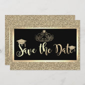 Gold Glitzer, Tiara Abschluss Save the Date (Vorne/Hinten)